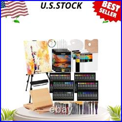 All-in-One Art Painting Kit with Aluminum & Beech Wood Easel, 96 Paint Set