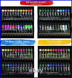 All-in-One Art Painting Kit with Aluminum & Beech Wood Easel, 96 Paint Set