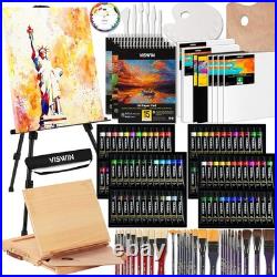 All-in-One Art Painting Kit with Aluminum & Beech Wood Easel, With Two Easels