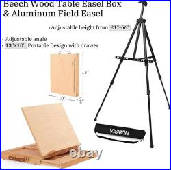 All-in-One Art Painting Kit with Aluminum & Beech Wood Easel, With Two Easels
