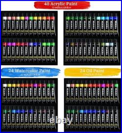 All-in-One Art Painting Kit with Aluminum & Beech Wood Easel, With Two Easels