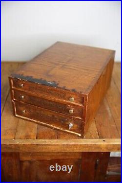 Antique 3 Drawer Card File Cabinet Apothecary Oak dovetailed box art supplies