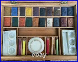 Antique Artist Box Water Colors Set Painters Paint Inlaid Case 19th C RARE Art