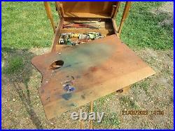 Antique French Artist's Paint Wood Box Set Internal Easel Pallet Tripod Travel