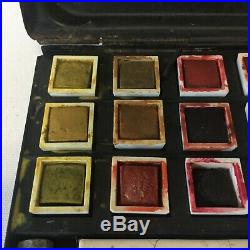 Antique Reeves Watercolor Box No. 62 old artist paint set in metal box 27 color