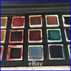Antique Reeves Watercolor Box No. 62 old artist paint set in metal box 27 color