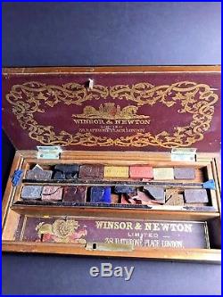 Antique Winsor & Newton Wooden Watercolour Artist Paint Box c1860