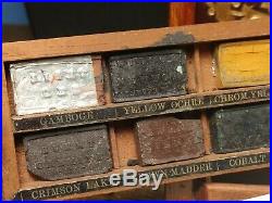 Antique Winsor & Newton artists watercolour Paint Box mahogany with Flush Brass
