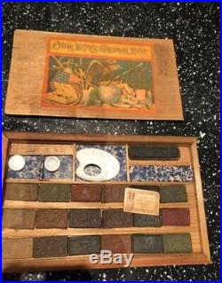 Antique Wooden Watercolour Unused Paint box. Good condition. Ceramic Trays