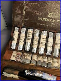 Antique vintage Winsor & Newton Artist Draughtsman's Watercolor lot wood box