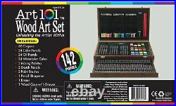 Art Craft Set 142pc Crayon Color Pencil Wood Box Drawing Painting Supply Kit New