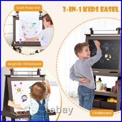 Art Easel for Kids, 3-In-1 Double-Sided Wooden Toddler Easel WithMagnetic White Bo
