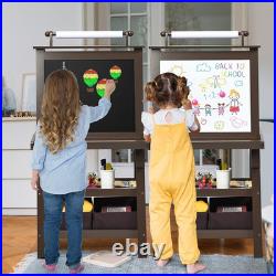 Art Easel for Kids, 3-In-1 Double-Sided Wooden Toddler Easel WithMagnetic White Bo