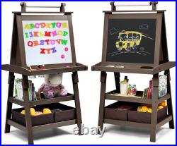 Art Easel for Kids, 3-In-1 Double-Sided Wooden Toddler Easel WithMagnetic White Bo