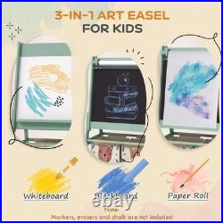 Art Easel for Kids & Paper Roll 3 in 1 Toddler Painting Easel White/ Blackboard