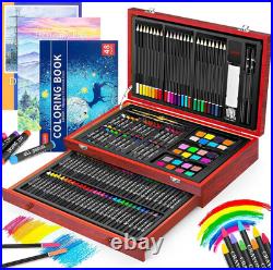 Art Supplies, 150-Pack Deluxe Wooden Art Set Crafts Drawing Painting Kit with 2