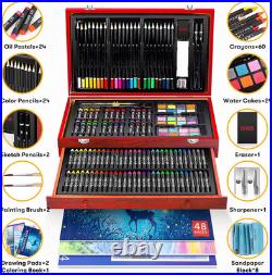 Art Supplies, 150-Pack Deluxe Wooden Art Set Crafts Drawing Painting Kit with 2