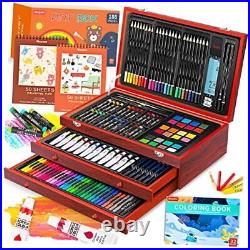 Art Supplies, 186-Pack Deluxe Art Set with 2 A4 Drawing Pads, 1 Coloring Brown