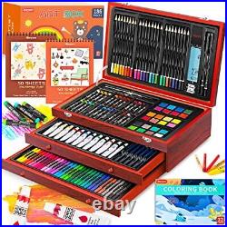 Art Supplies, 186-Pack Deluxe Art Set with 2 A4 Drawing Pads, 1 Coloring Brown