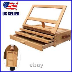 Art Supply Adjustable Artist Wooden Tabletop Sketch Box Easel 3-Drawer Board USA