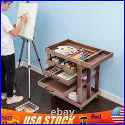 Art Supply Storage Box Organizer Rack Wooden Rolling Cart with 3 Drawers US