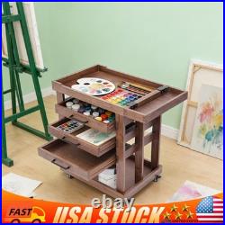 Art Supply Storage Box Organizer Rack Wooden Rolling Cart with 3 Drawers US