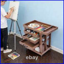 Art Supply Storage Box Organizer Rack Wooden Rolling Cart with 3 Drawers US