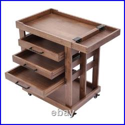 Art Supply Storage Box Organizer Rack Wooden Rolling Cart with 3 Drawers US