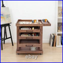 Art Supply Storage Box Organizer Rack Wooden Rolling Cart with 3 Drawers US