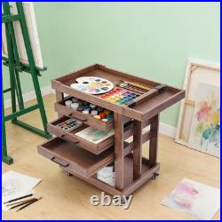 Art Supply Storage Box Organizer Rack Wooden Rolling Cart with 3 Drawers US