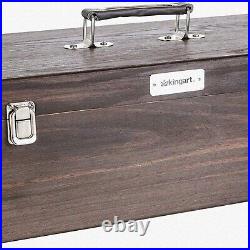 Artisan Espresso Craft Caddy Portable Wood Storage Box with Drawer for Markers