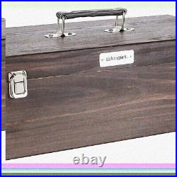 Artisan Espresso Craft Caddy Portable Wood Storage Box with Drawer for Markers