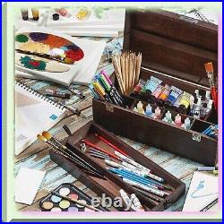 Artisan Espresso Craft Caddy Portable Wood Storage Box with Drawer for Markers