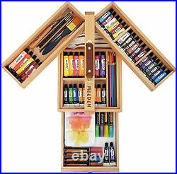 Artist Supply Storage Box Portable Foldable Multi-Function Beech Wood