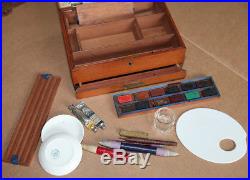 Artist's watercolour paint box, by Rowney & Co. London. Mahogany, ebony & brass