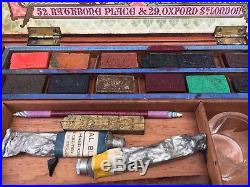 Artist's watercolour paint box, by Rowney & Co. London. Mahogany, ebony & brass