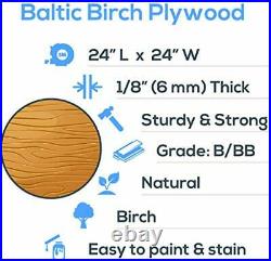 Baltic Birch Plywood, 3 mm 1/8 x 24 x 24 Inch Craft Wood, Box of 4 B/BB Grade