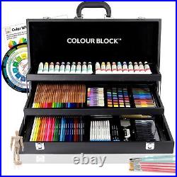 COLOUR BLOCK 181 pc Mixed Media Art Set in Durable Exquisite PU leather Case