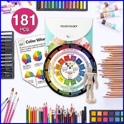 COLOUR BLOCK 181 pc Mixed Media Art Set in Durable Exquisite PU leather Case