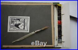 C. Roberson & Co ANTIQUE painting sketchbook & miniature watercolour metal box