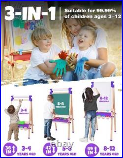 Caballete de Madera con Rollo de Papel y Pizarra Doble para Niños de 4-8