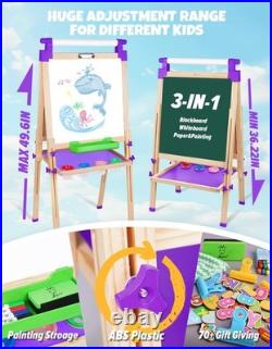 Caballete de Madera con Rollo de Papel y Pizarra Doble para Niños de 4-8