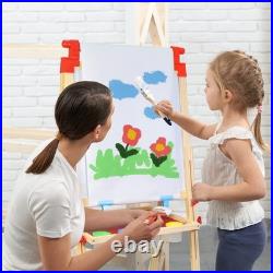 Caballete de Madera con Rollo de Papel y Pizarra Doble para Niños de 4-8