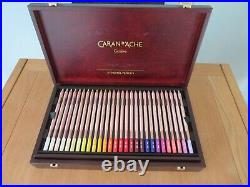 Caran Dache 84 Extra Fine Dry Pastel Pencils Wooden Box Gift Artist Sketch Set