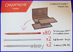 Caran d'Ache LUMINANCE 6901 76 colours + 4 extras in Wooden Box