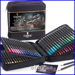 Castle Art Supplies 120 Colored Pencils Zipper-Case Set Quality Soft Core Colo