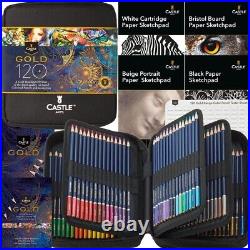 Castle Art Supplies Gold Standard 120 Coloring Pencils Set with Extras Oil-ba