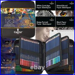 Castle Art Supplies Gold Standard 120 Coloring Pencils Set with Extras, Oil-based