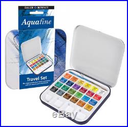 Daler Rowney travel set of 24 Half Pans Aquafine Watercolour paints tin box