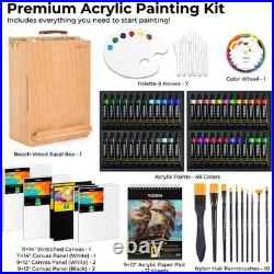 Deluxe Acrylic Paint Kit with Tabletop Easel Box, 74 Pcs Painting Kit with 48